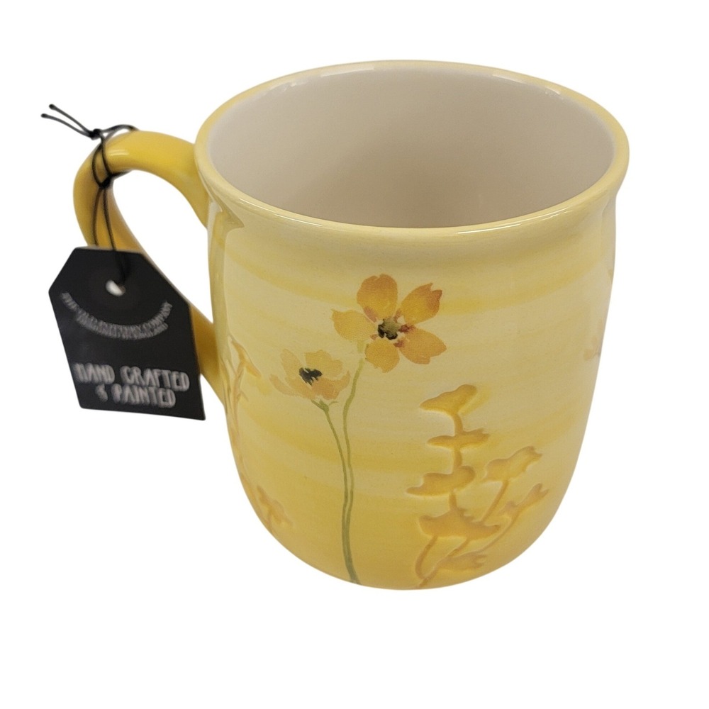 The Old Pottery Company England Yellow Floral Hand Painted Ceramic Coffee Mug